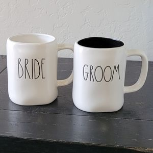 Rae Dunn BRIDE GROOM coffee cup set of 2 NEW